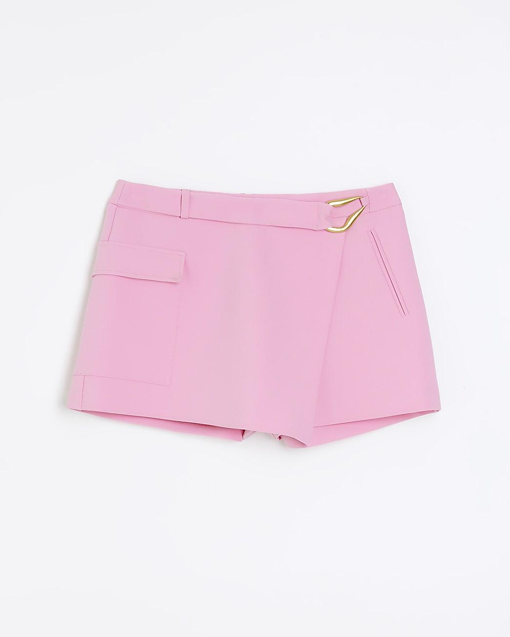 Pink asymmetrical belted cargo skort