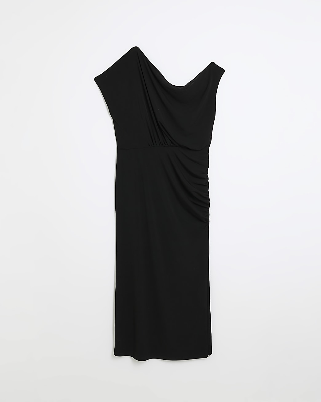 Black bardot drape bodycon midi dress