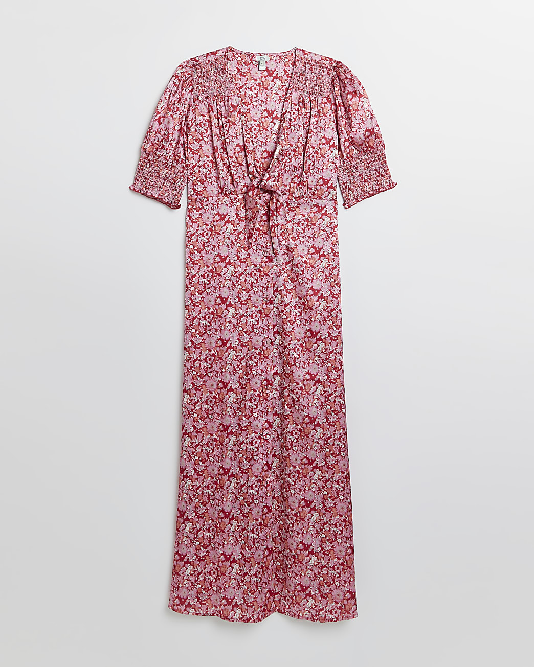 Petite red floral satin shift midi dress
