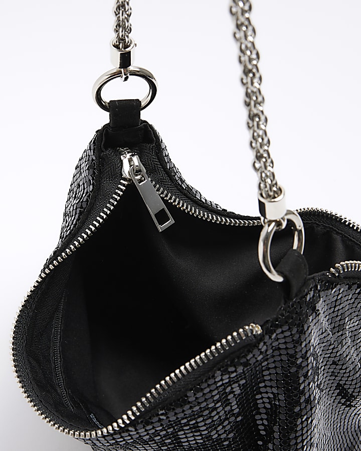 Black chainmail embellished shoulder bag