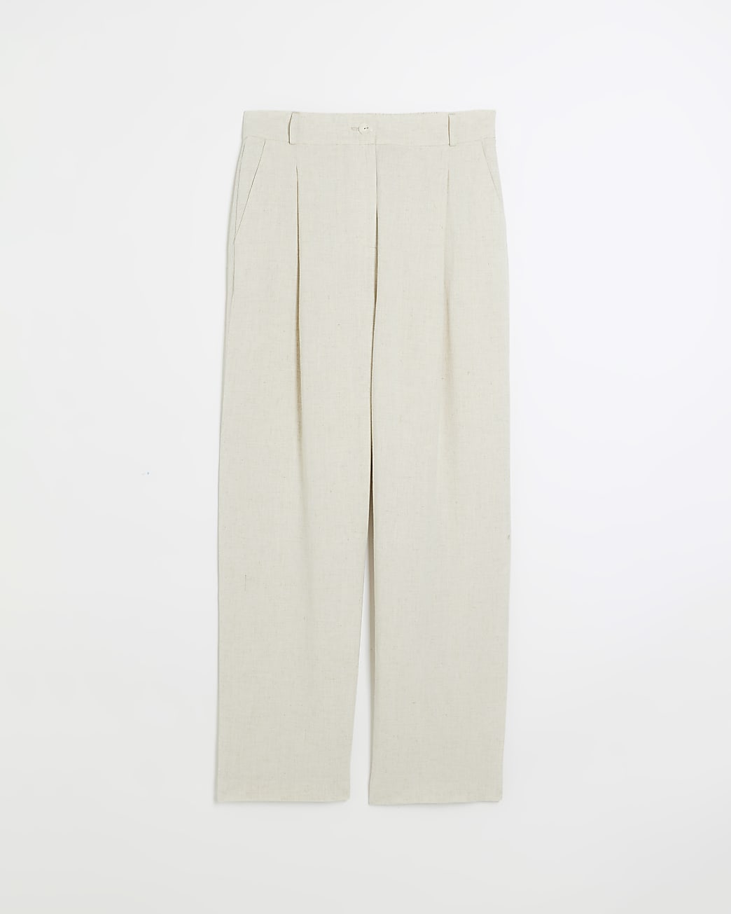 Beige linen blend wide leg trousers