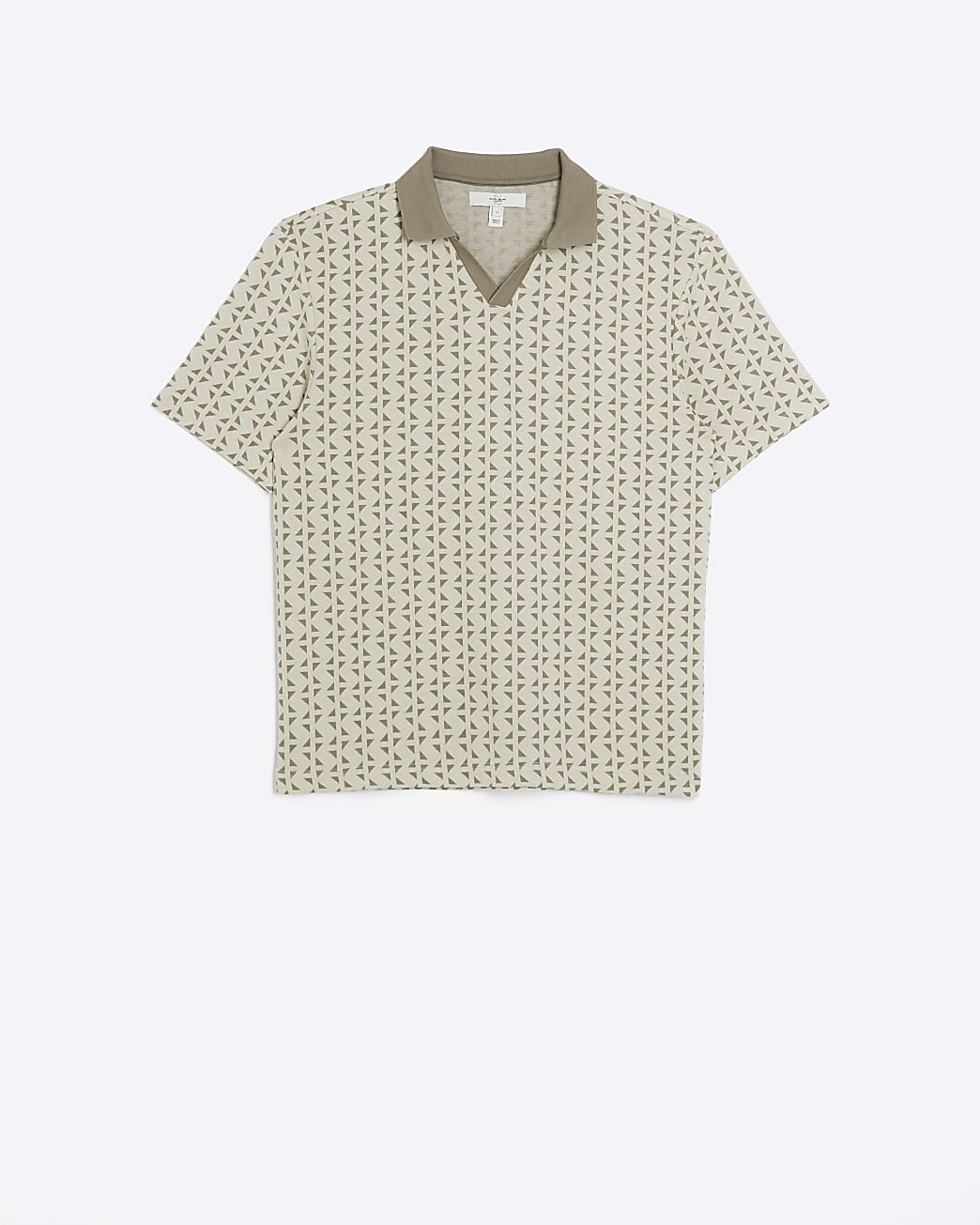 Beige regular fit geometric print polo shirt