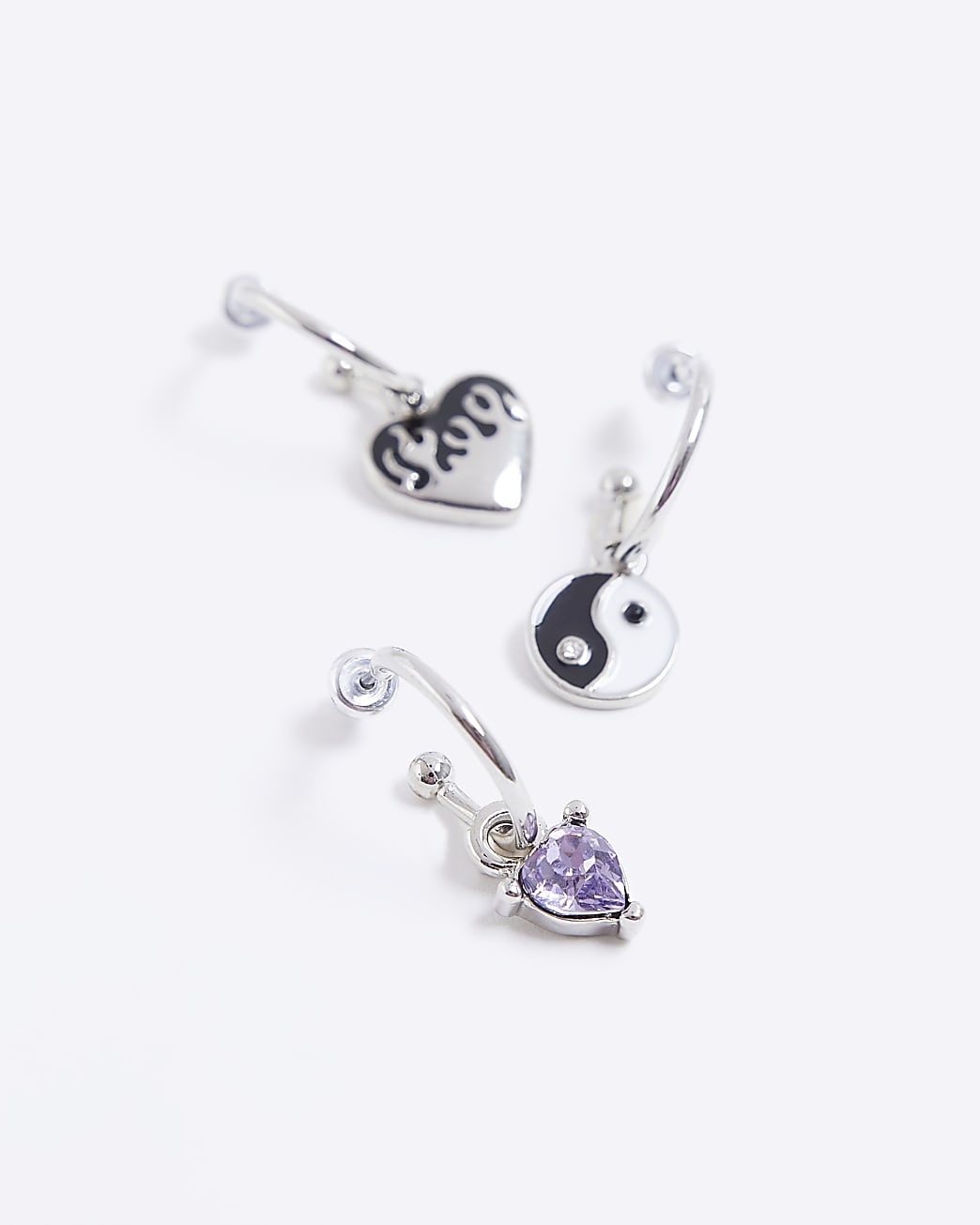 Silver flame detail hoop earrings multipack