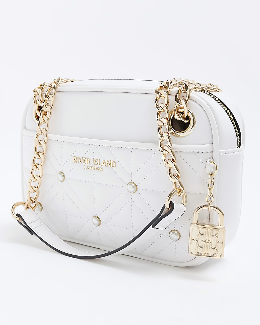 White pearl detail chain strap shoulder bag