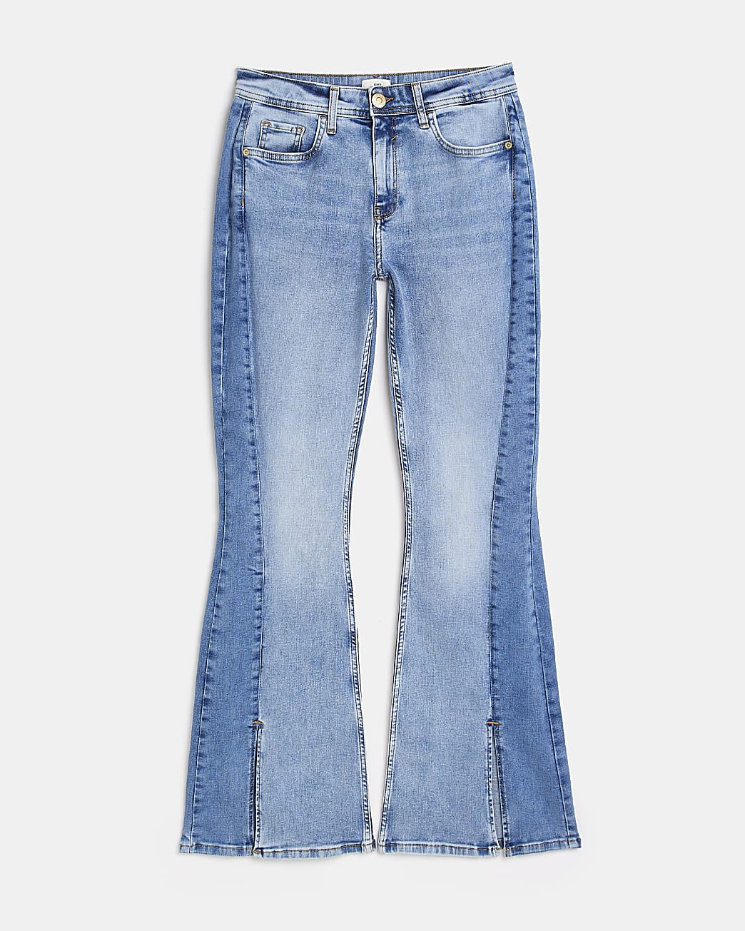 Blue denim split hem flare jeans