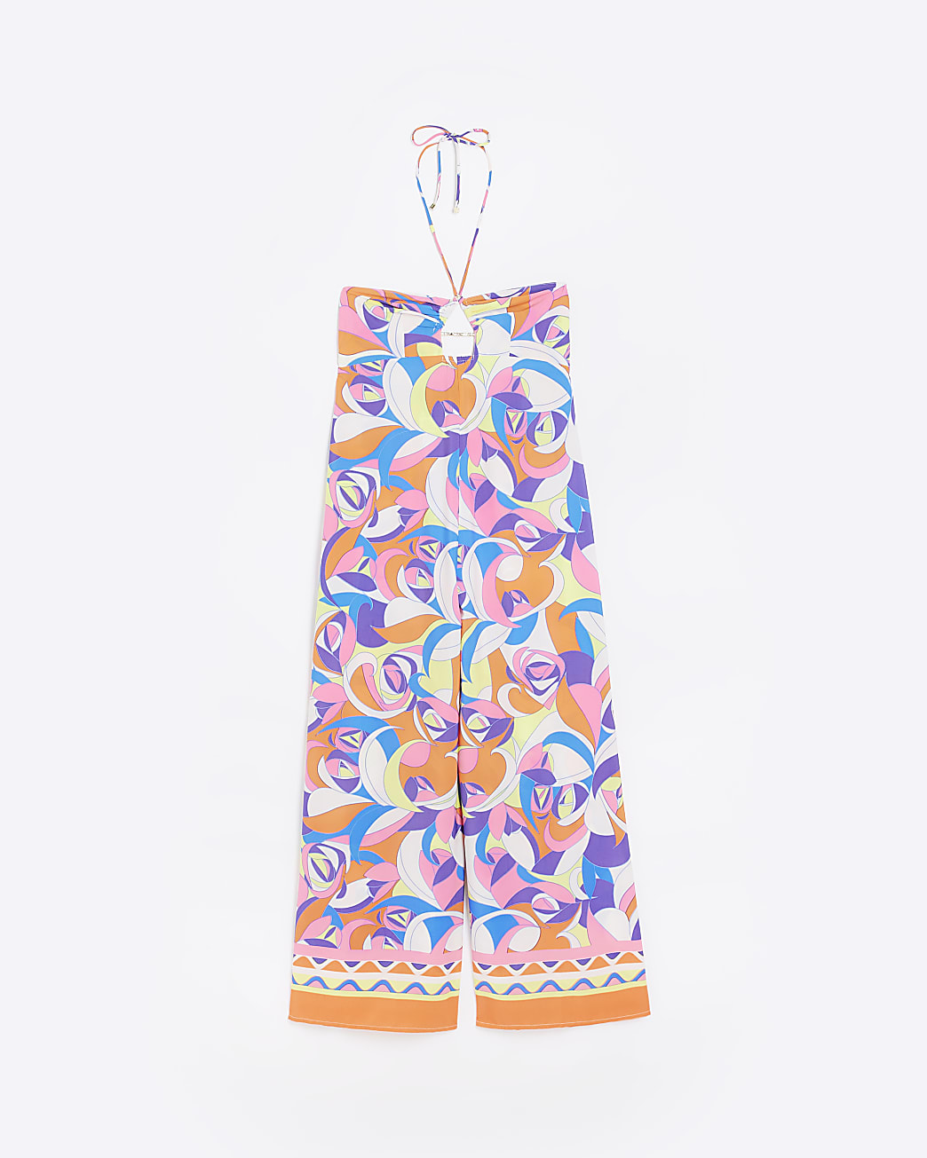 Blue abstract bandeau wide leg jumpsuit