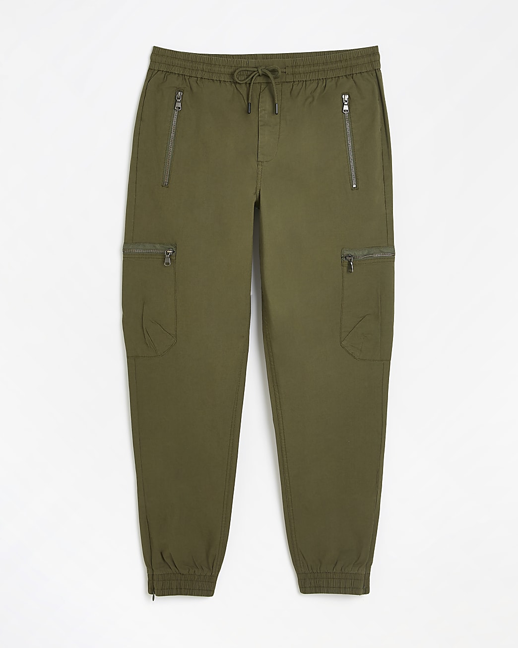 Dark green slim fit zip pocket cargo trousers