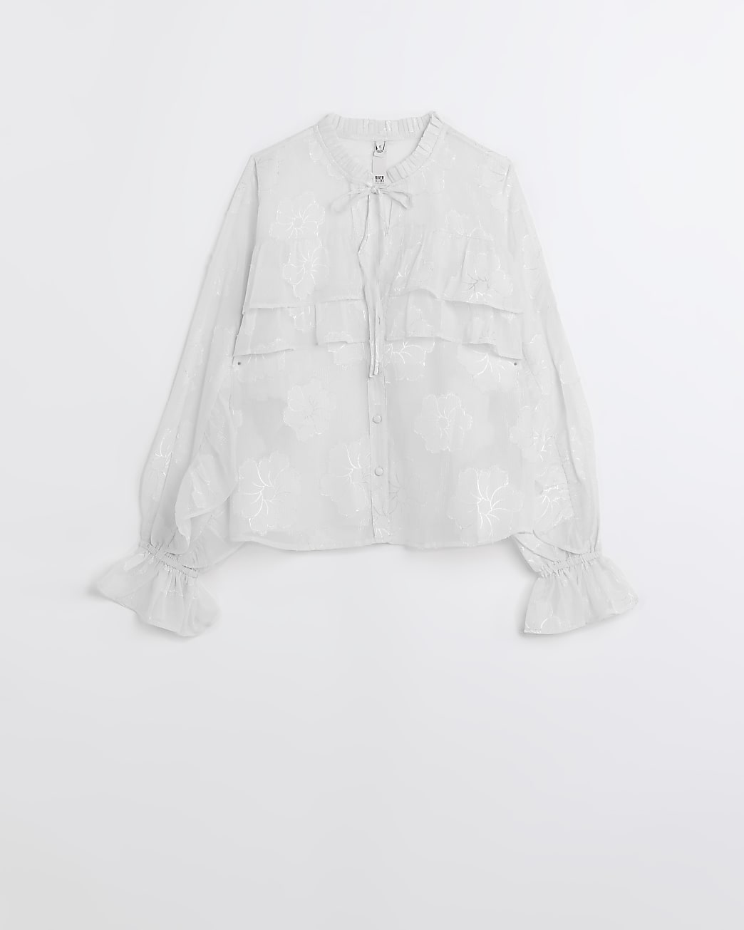 Cream floral frill long sleeve blouse