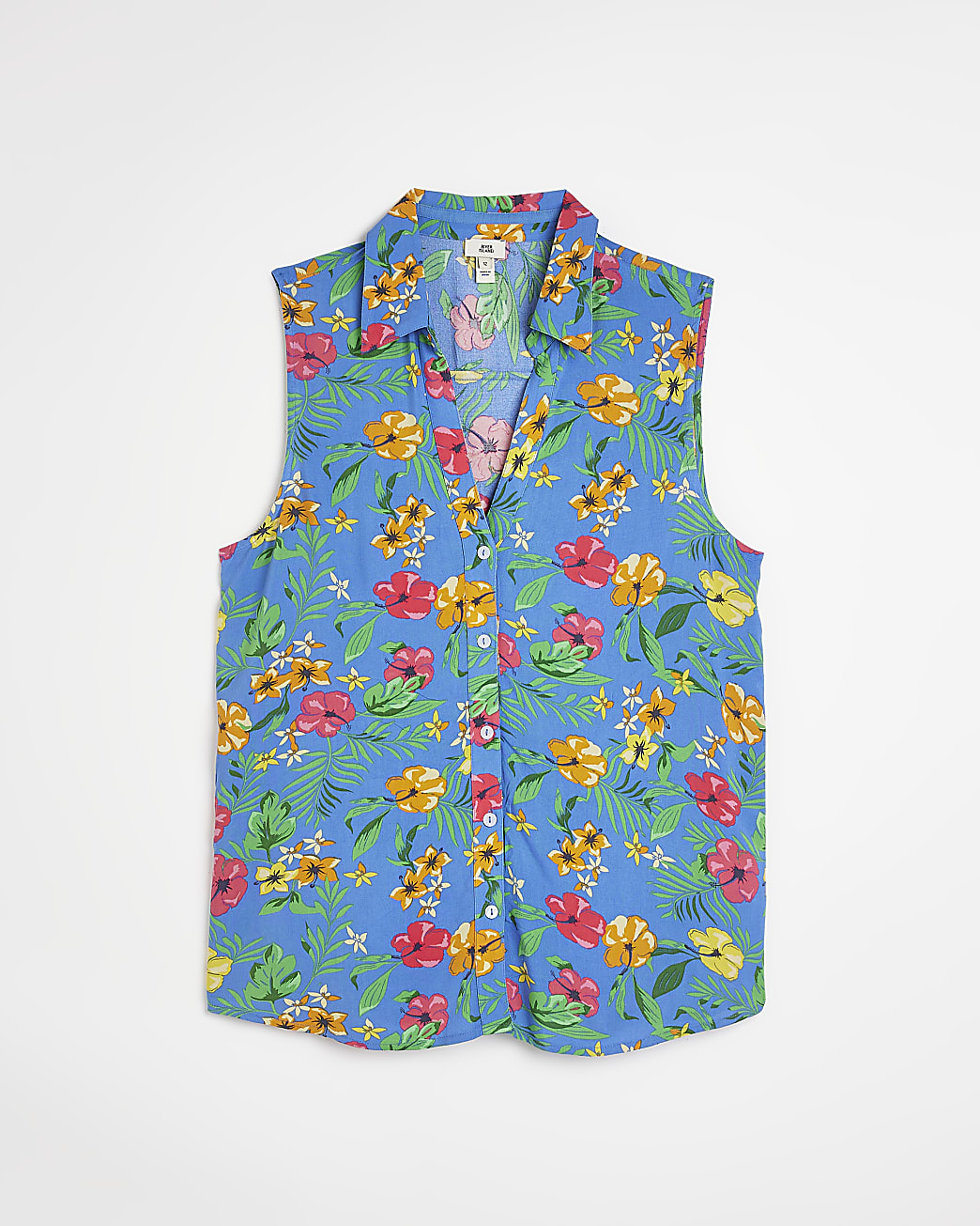 Blue floral sleeveless shirt