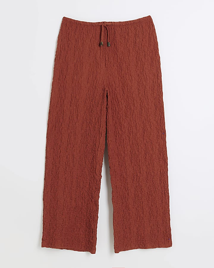 Rust textured wide leg trousers