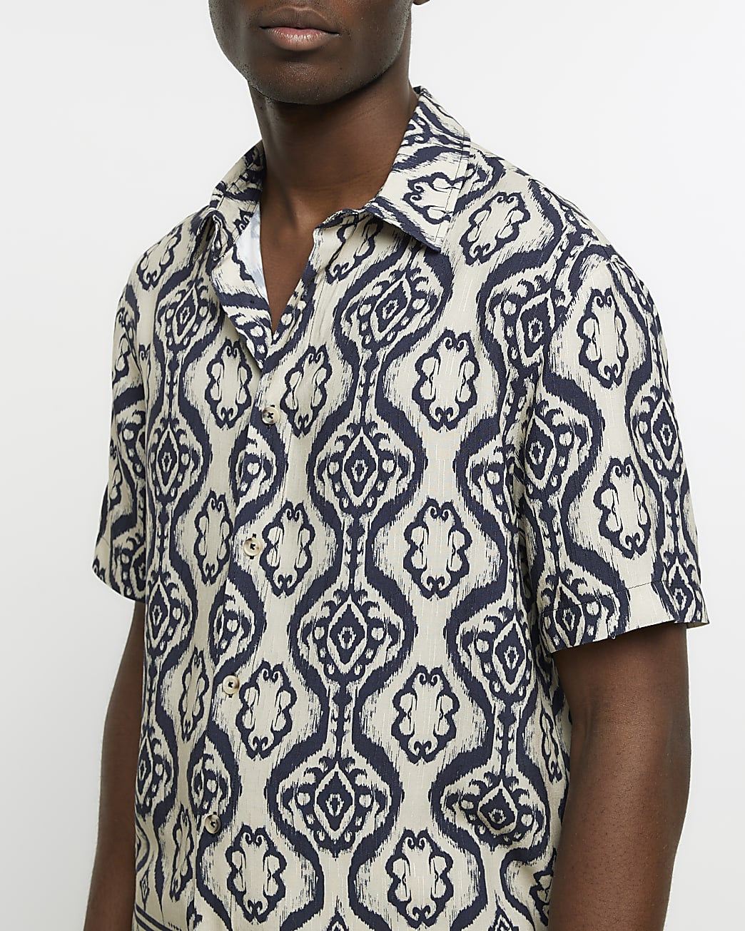Ecru regular fit Aztec print shirt