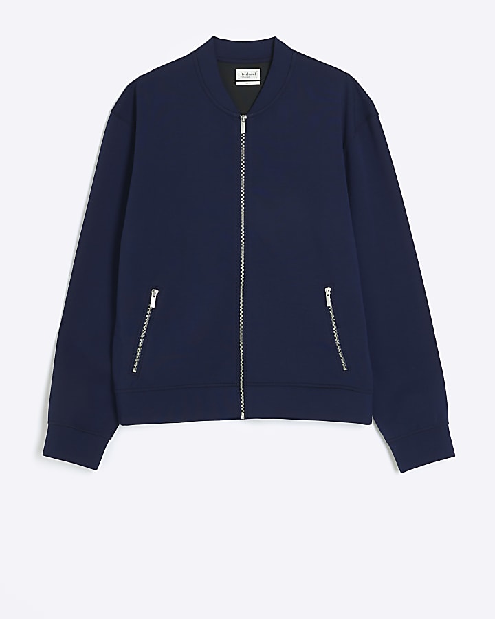 Navy regular fit neoprene bomber jacket