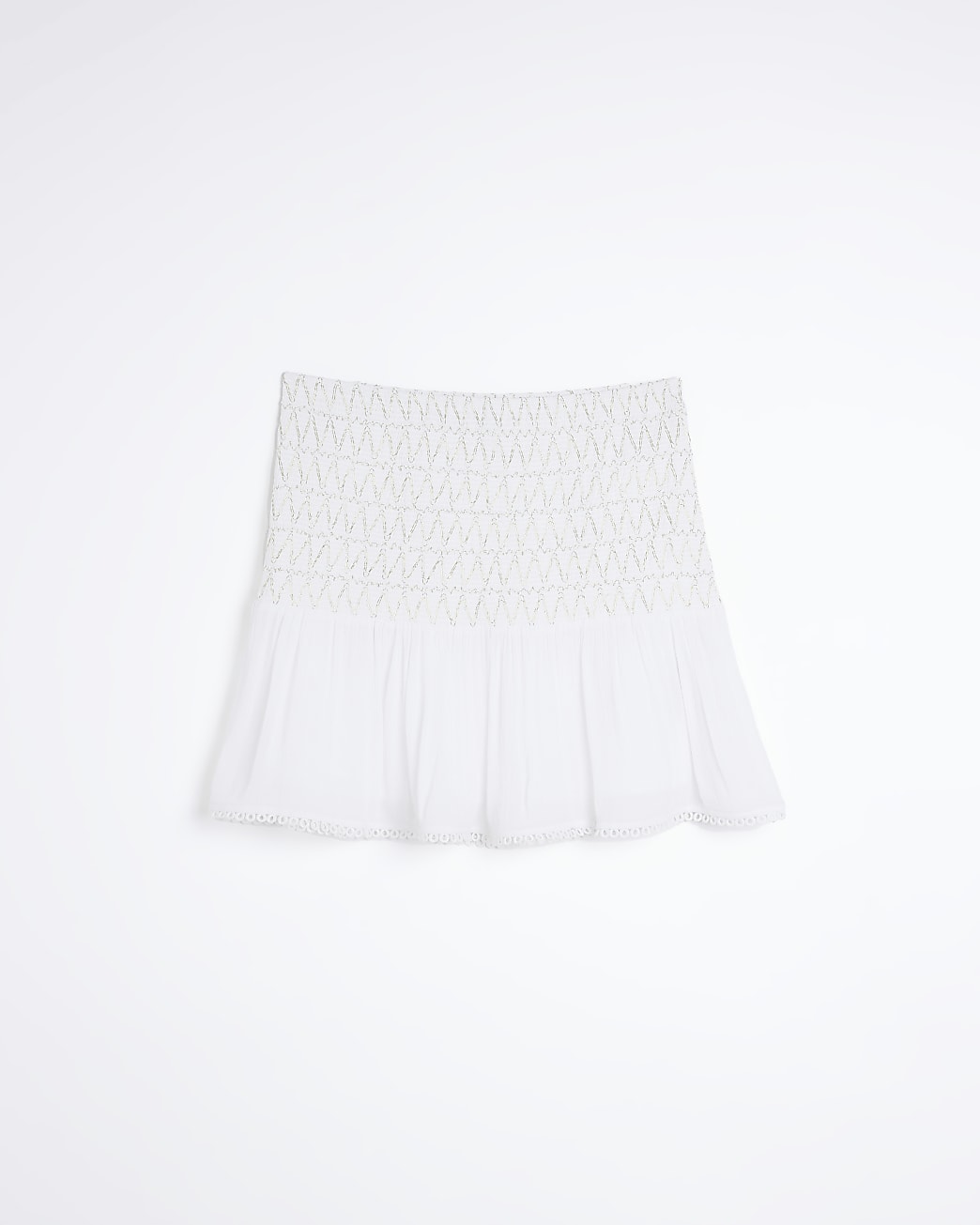 White shirred waist mini skirt