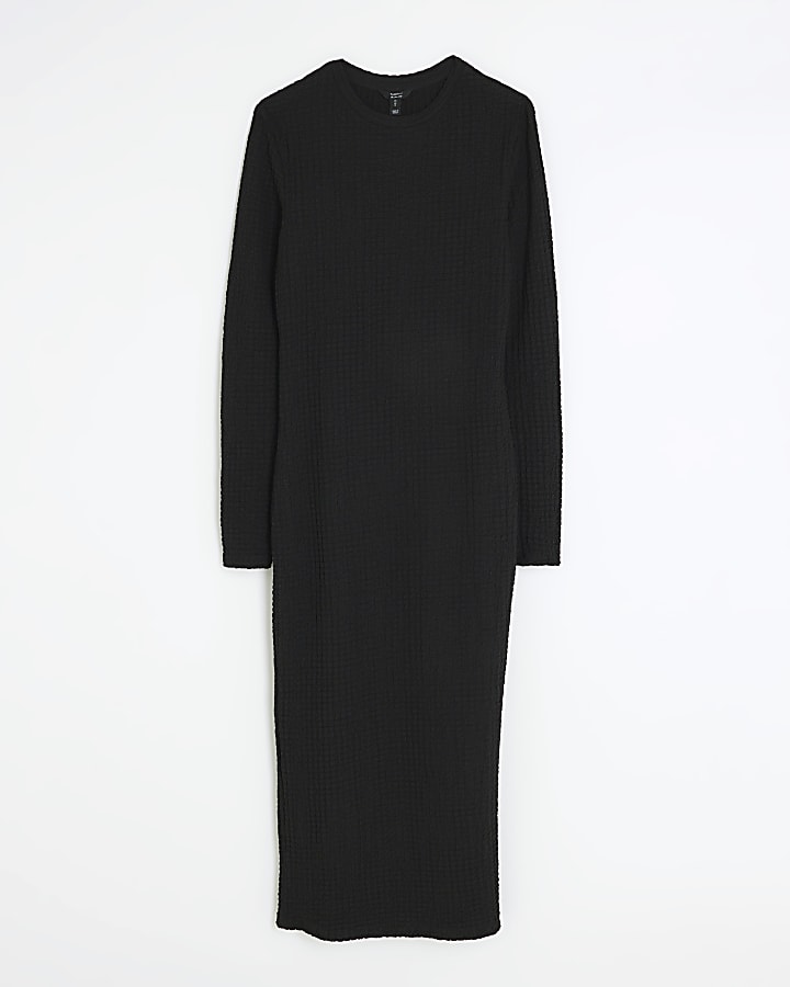 Black textured bodycon midi dress