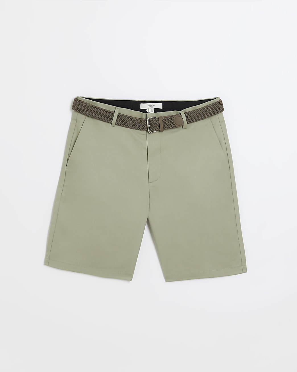 Light green belted slim fit chino shorts