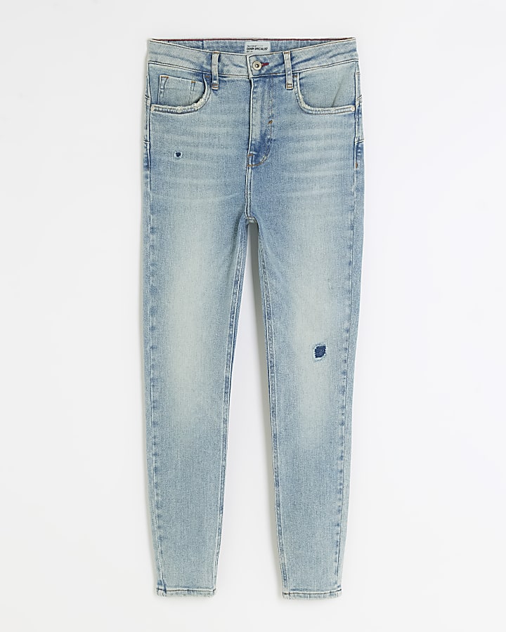 Blue high waisted ripped skinny jeans
