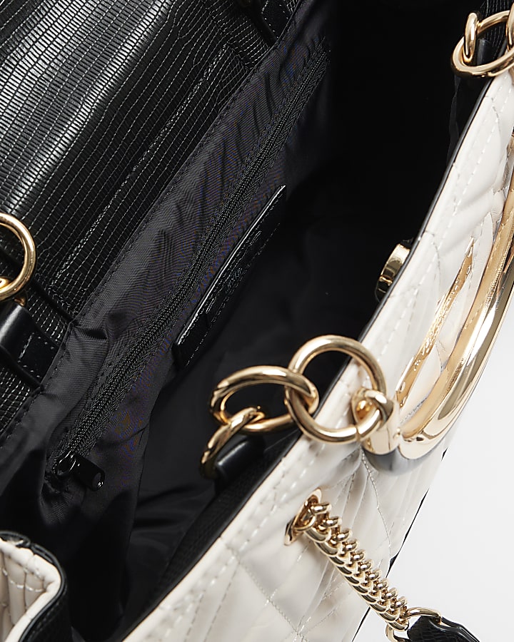 Cream quilted chain strap tote bag