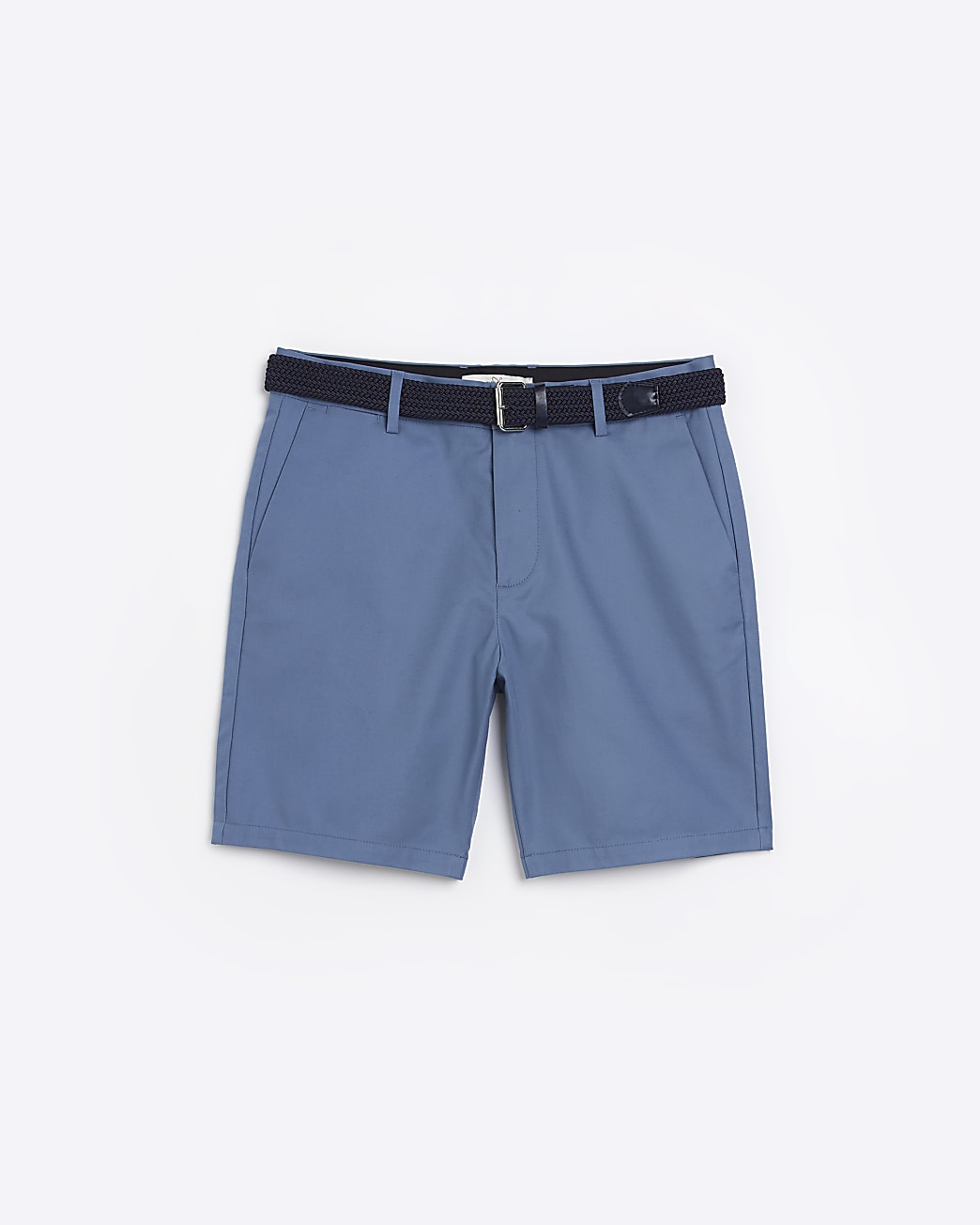 Blue regular fit belted chino shorts