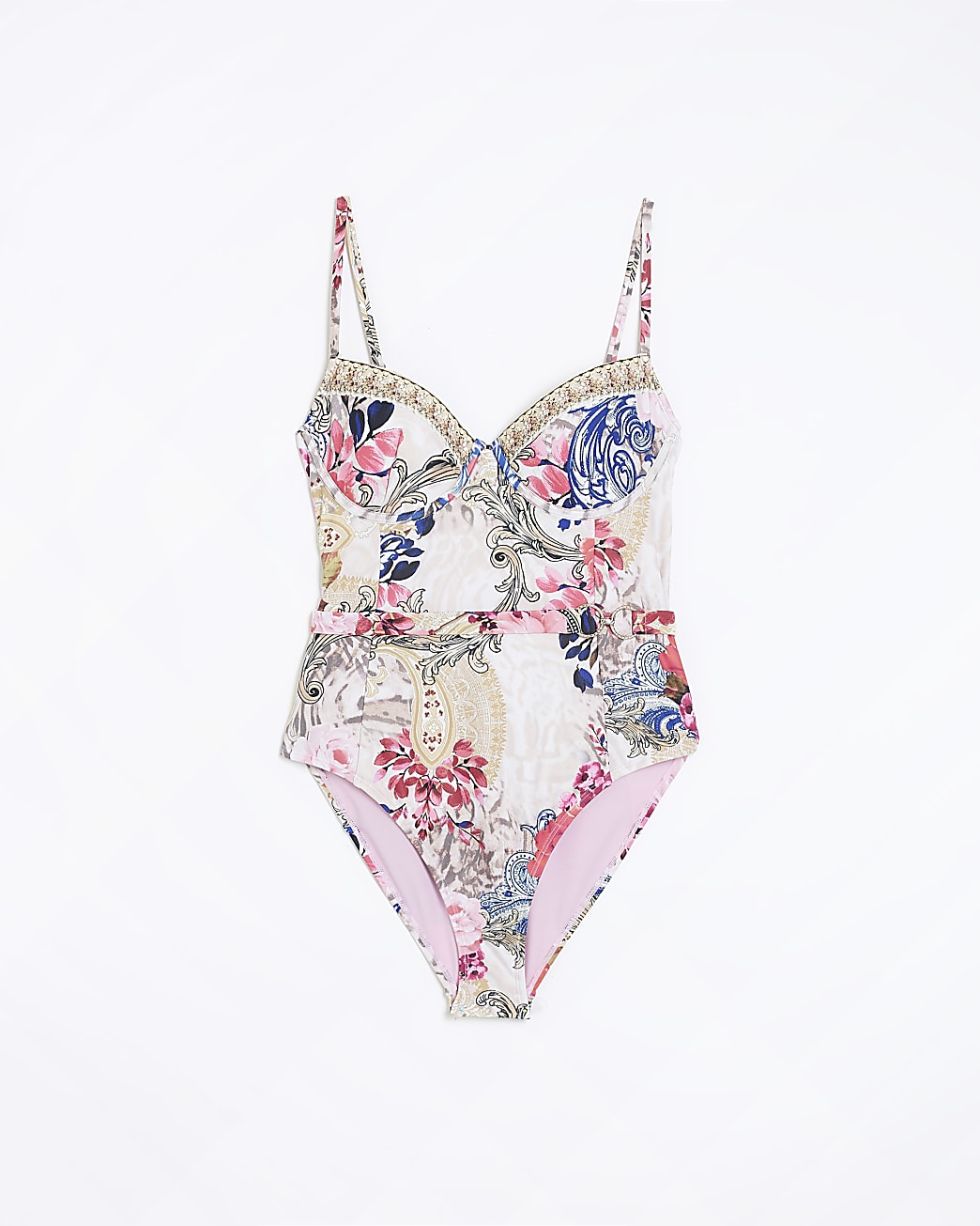 Pink floral structured swimsuit