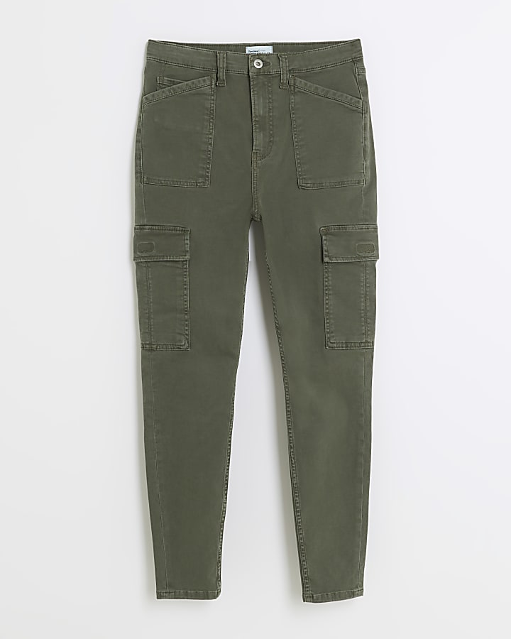Khaki high waisted skinny cargo jeggings