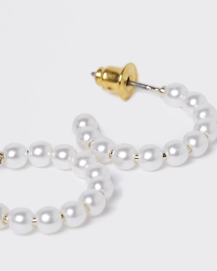 White pearl hoop earrings