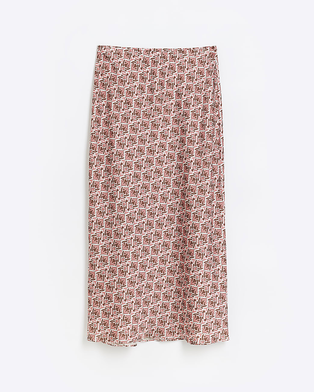Pink abstract print satin maxi skirt