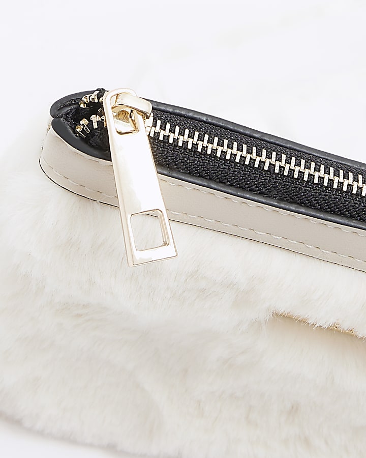 Cream faux fur pouch purse