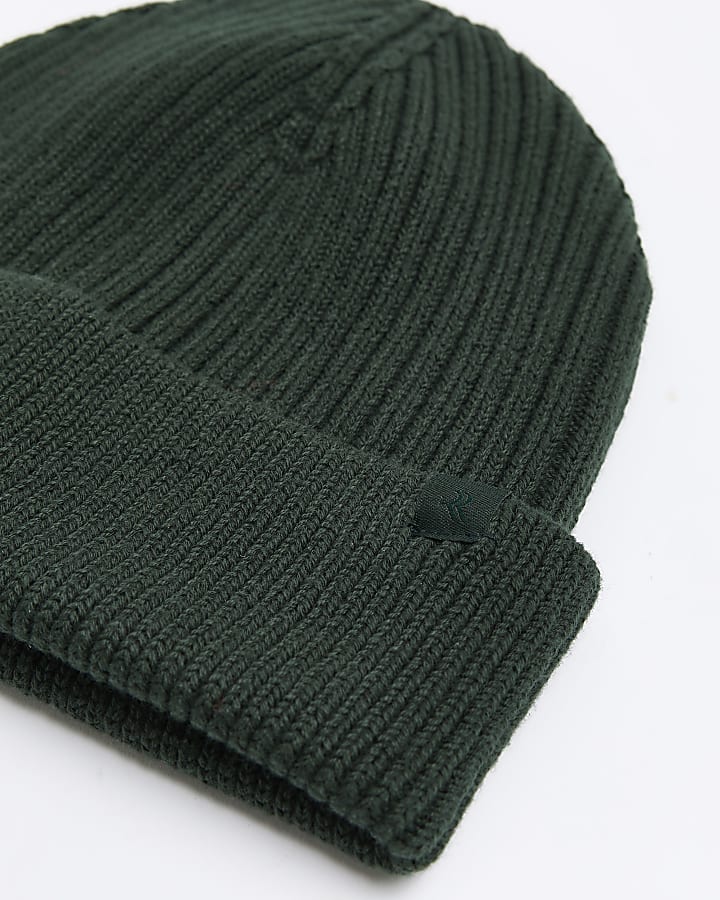 Dark green rib beanie