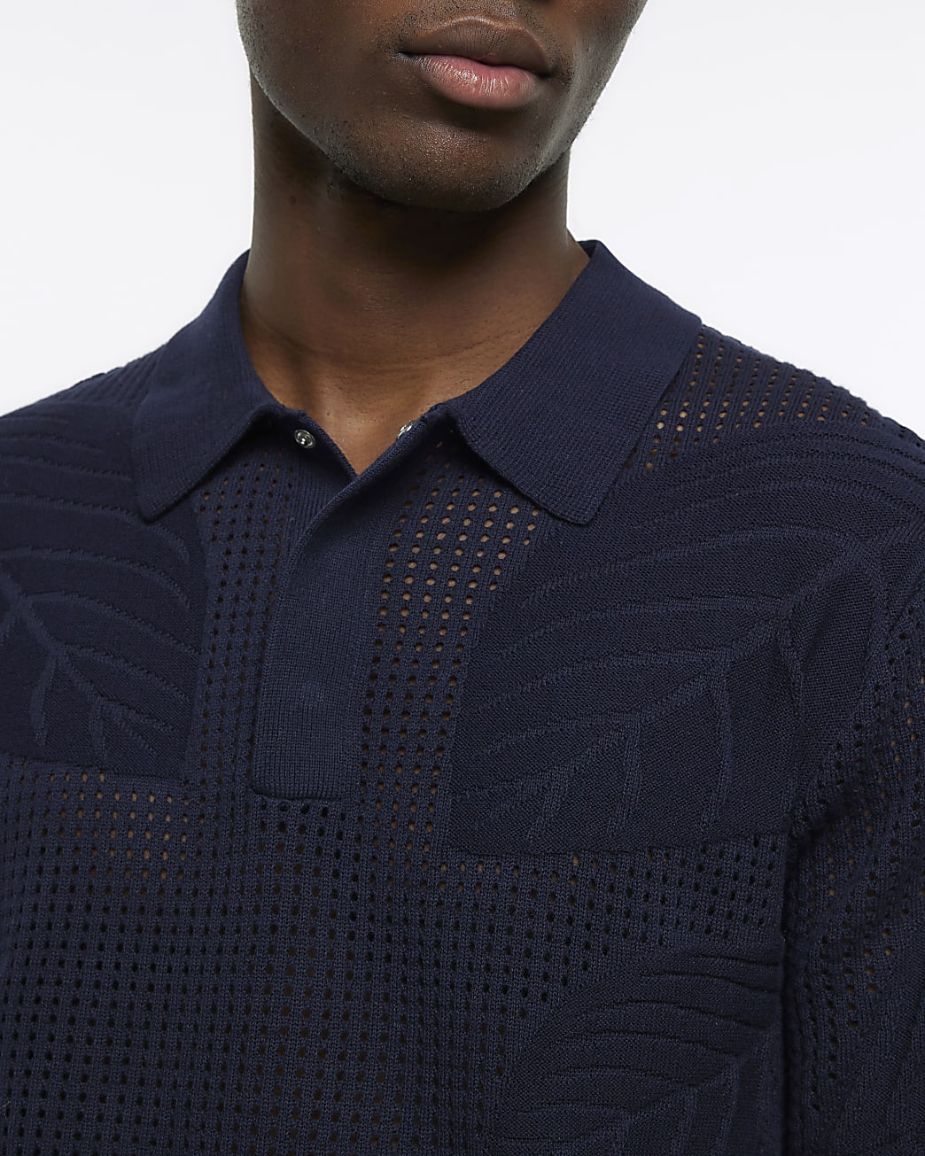 Navy regular fit mesh floral polo shirt