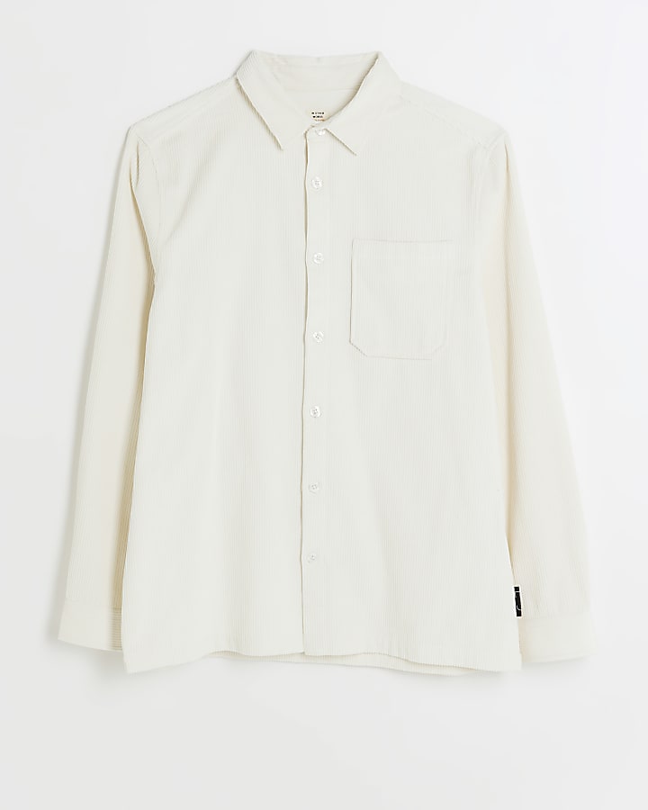 White regular fit corduroy long sleeve shirt