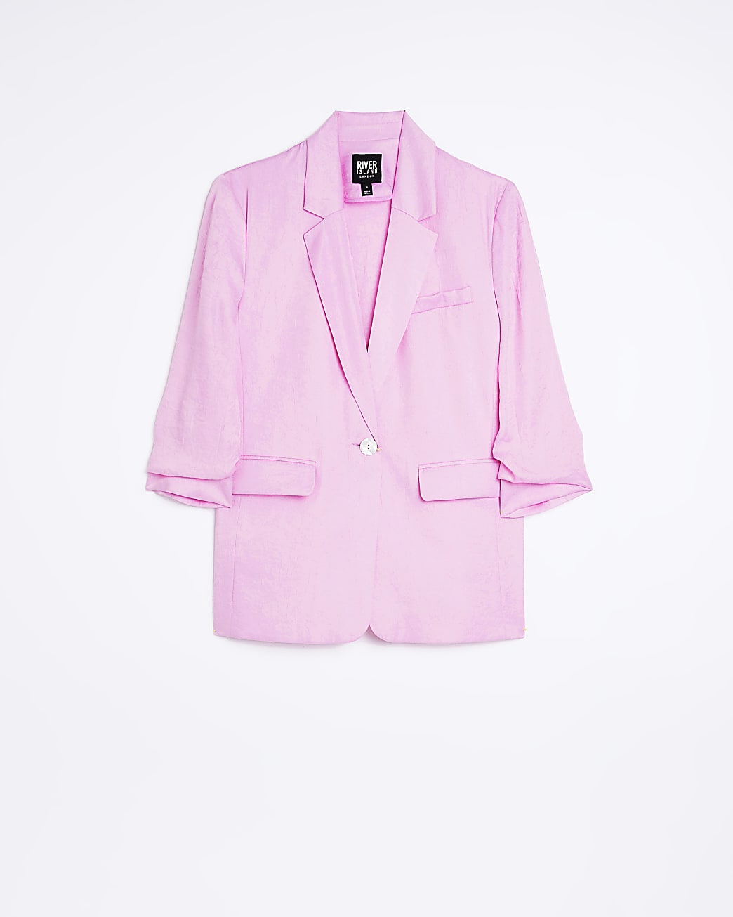 Pink Ruched Sleeve Blazer