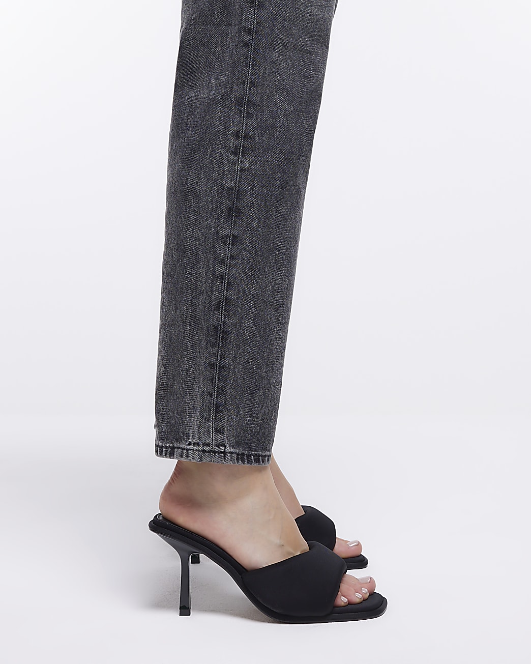 Black padded heeled mules
