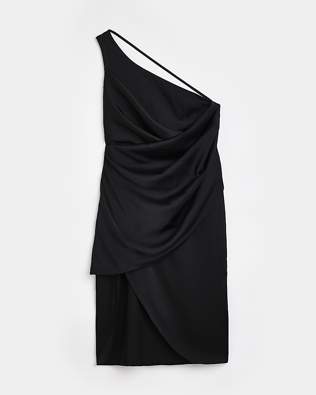 Petite black satin wrap midi dress