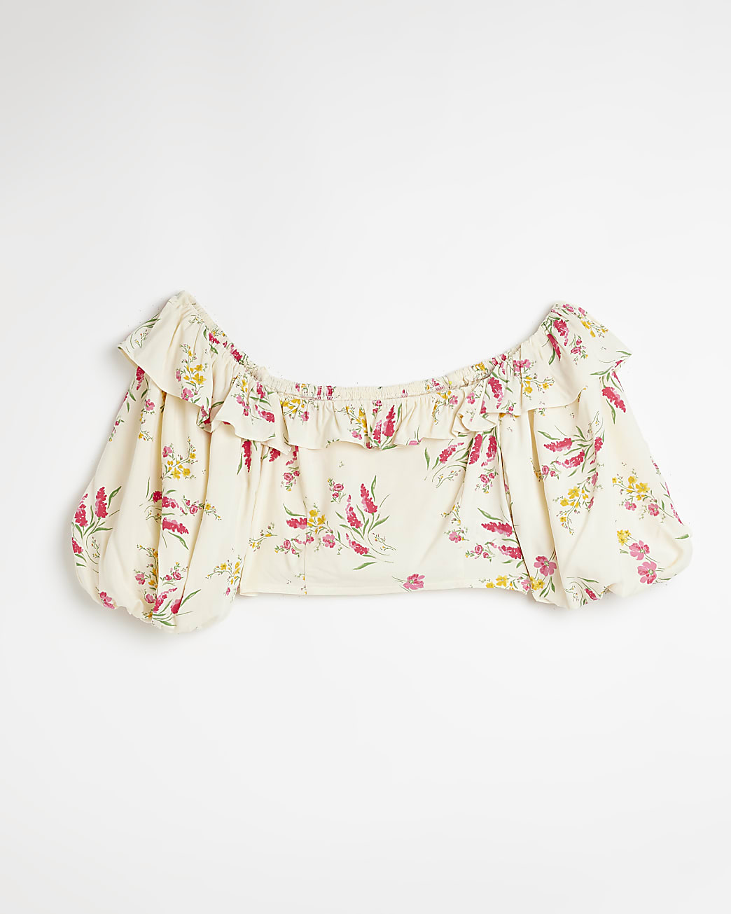 Yellow floral frill crop top