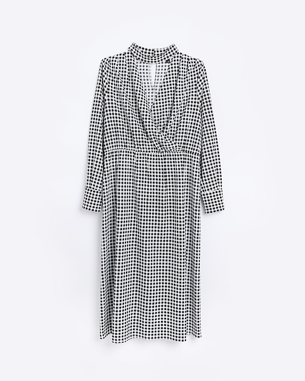 Plus black check wrap midi dress