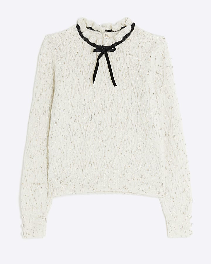 Cream velvet tie jumper