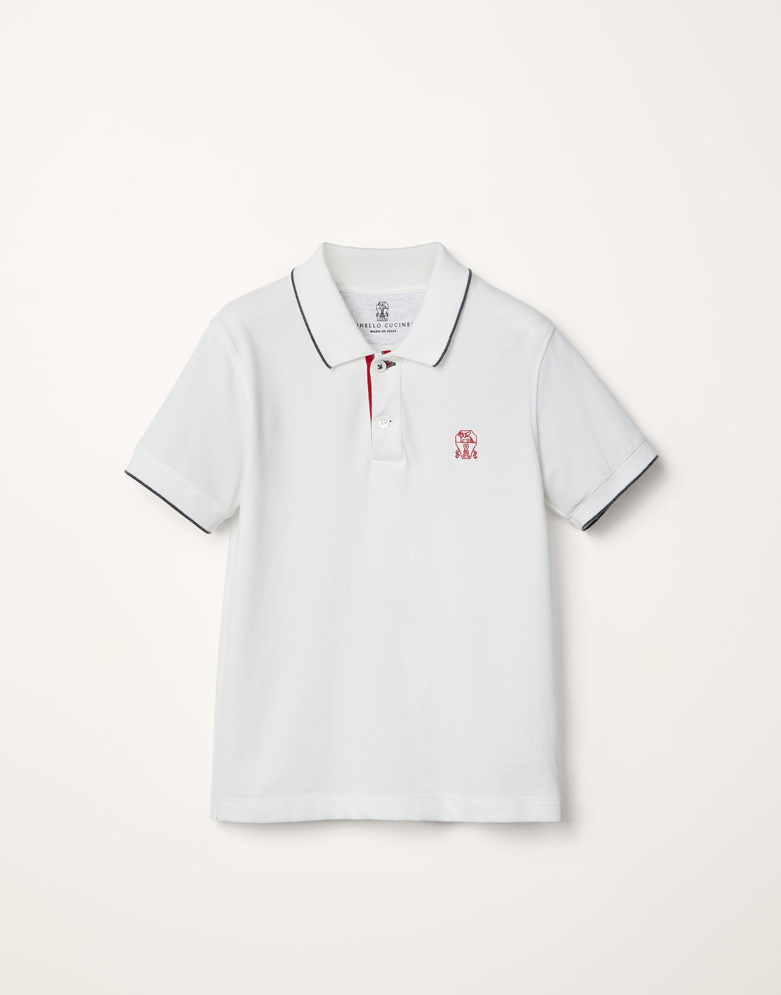 Cotton pique polo shirt with grosgrain insert