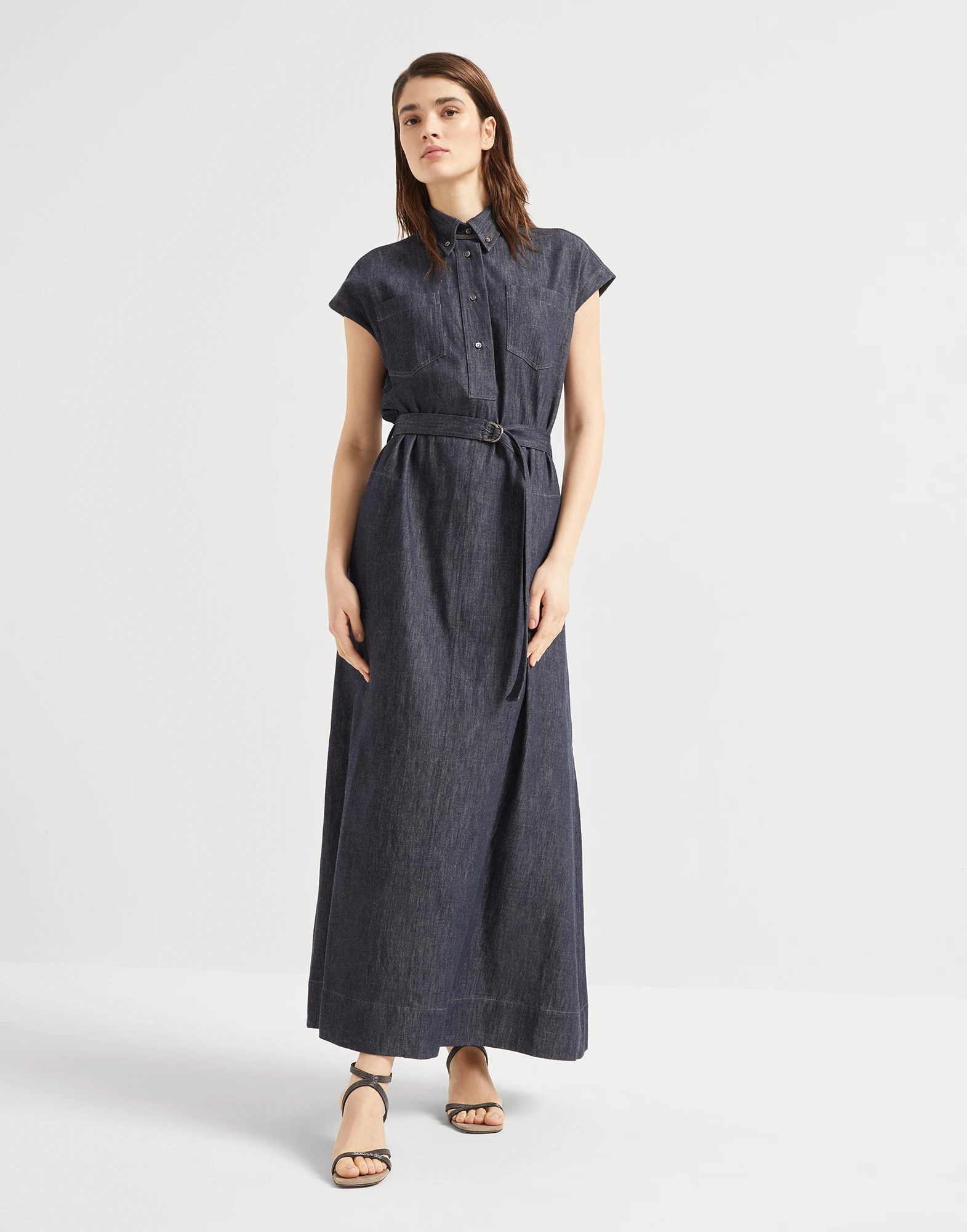Twill chemisier dress with monili