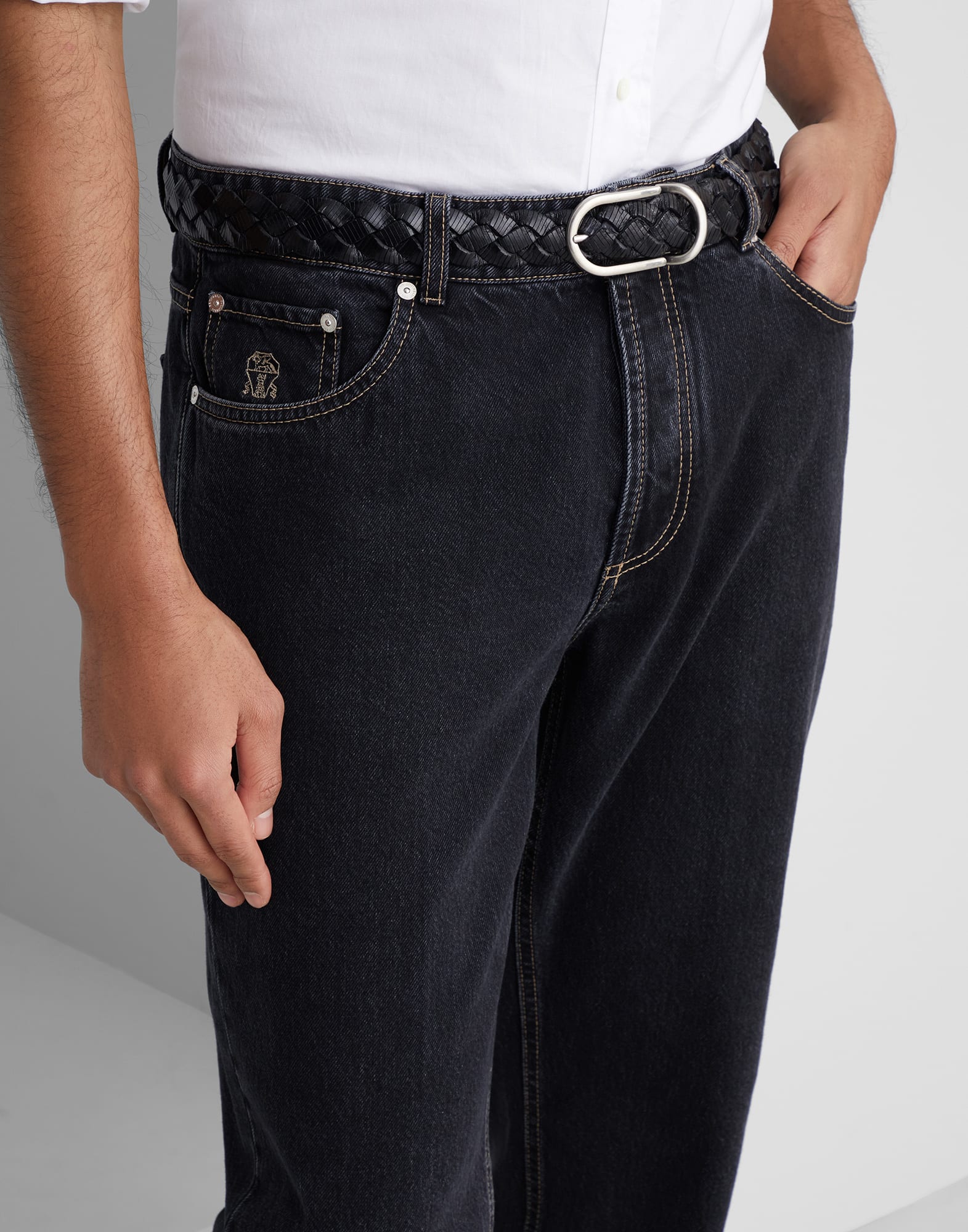 Grayscale denim traditional fit five-pocket trousers