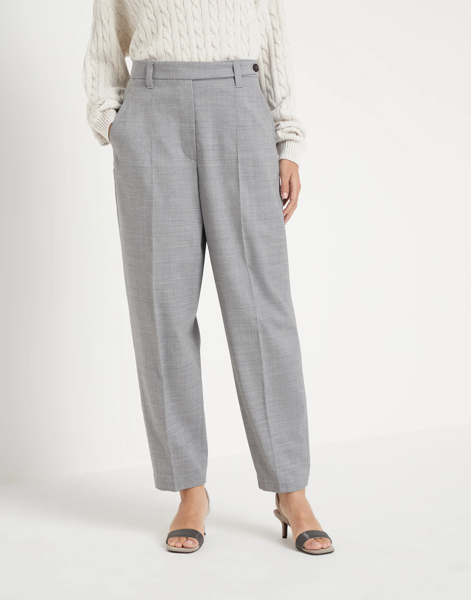 Comfort virgin wool fresco curved trousers