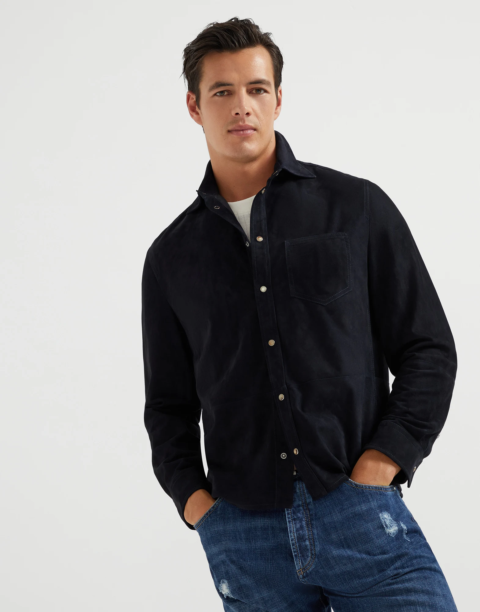 Double-face suede overshirt