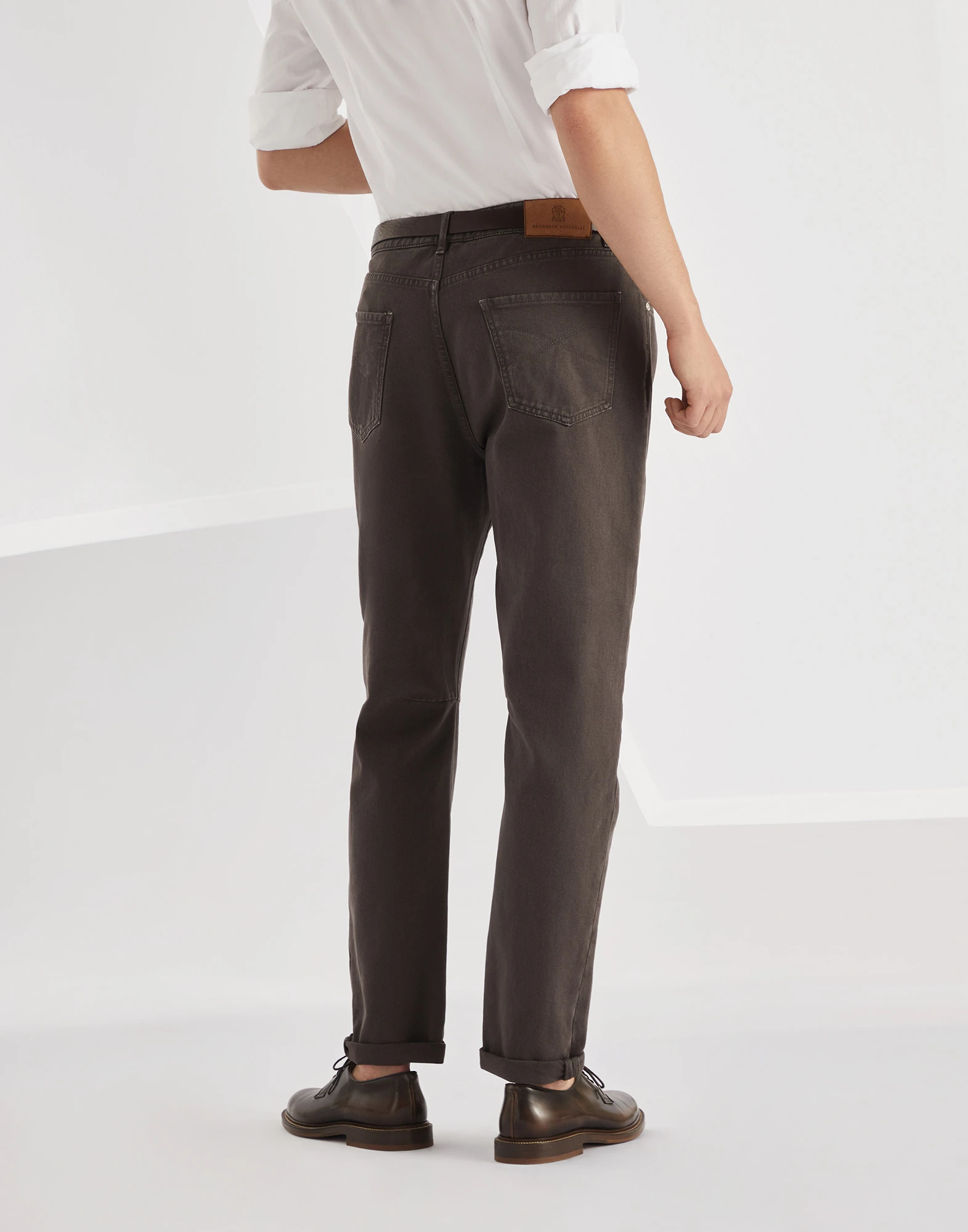 Garment-dyed denim trousers