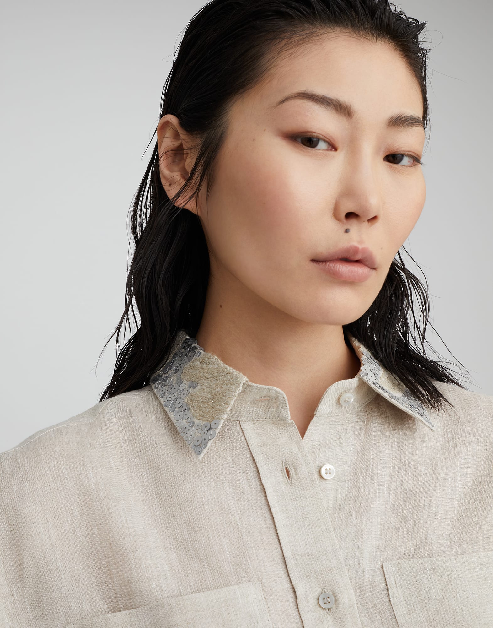 Lessive linen shirt with dazzling magnolia collar