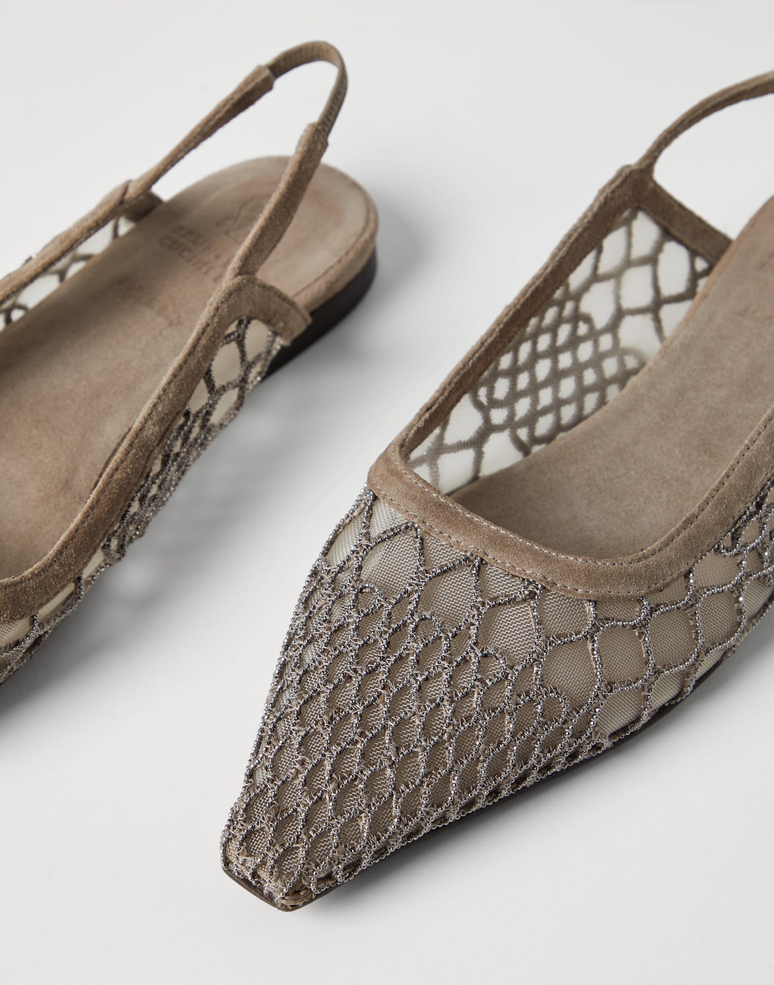 Precious net embroidery slingback flats
