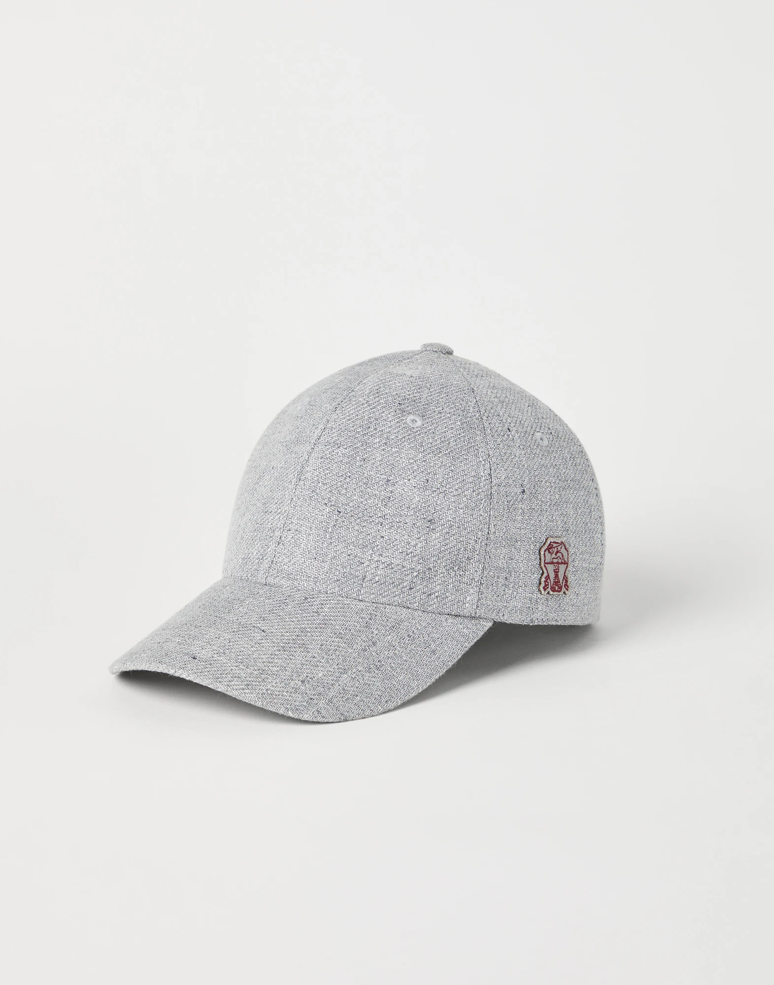Linen, wool and silk diagonal baseball cap with logo patch
