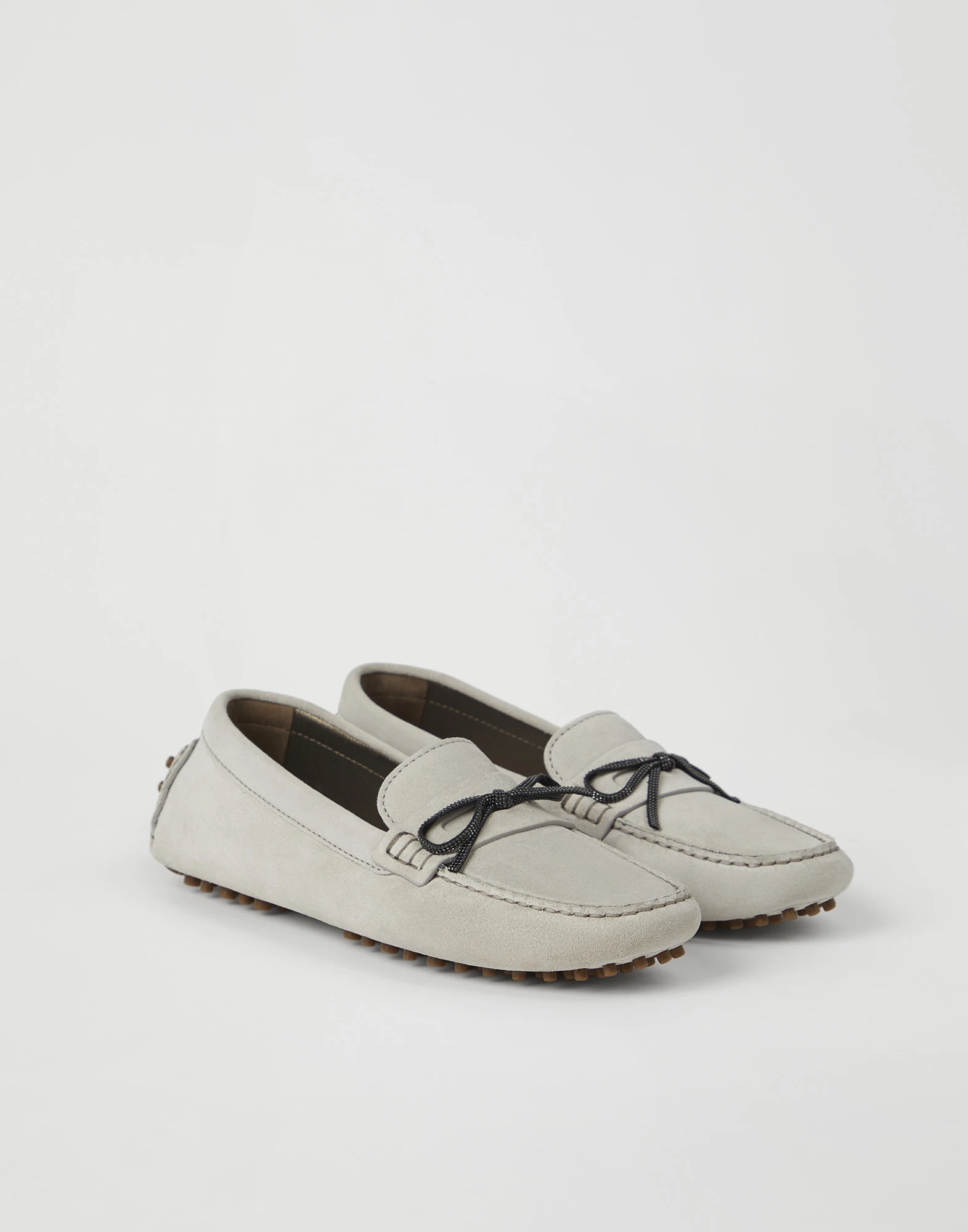 Suede driving shoes with Precious Bow