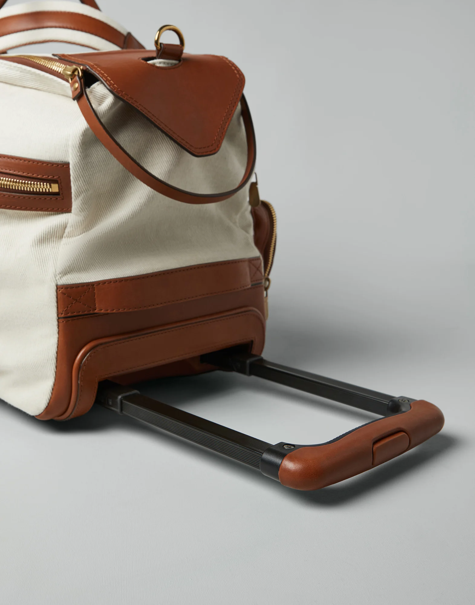 Cotton and linen cavalry and calfskin trolley bag