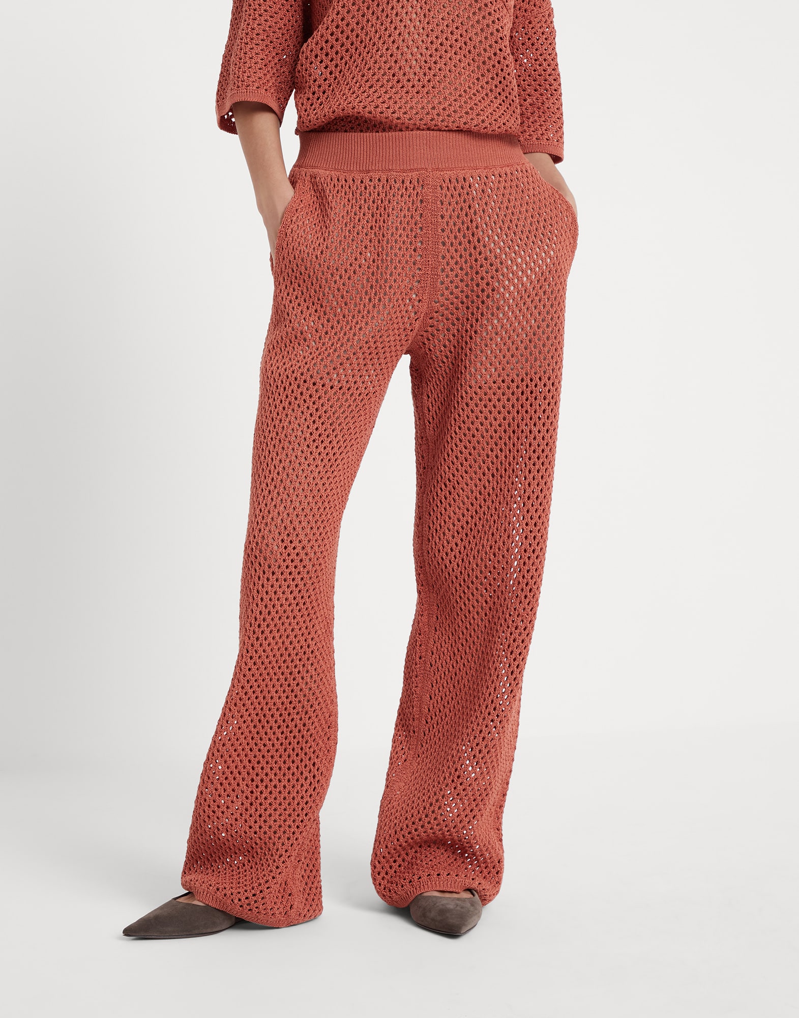 Cotton net knit trousers