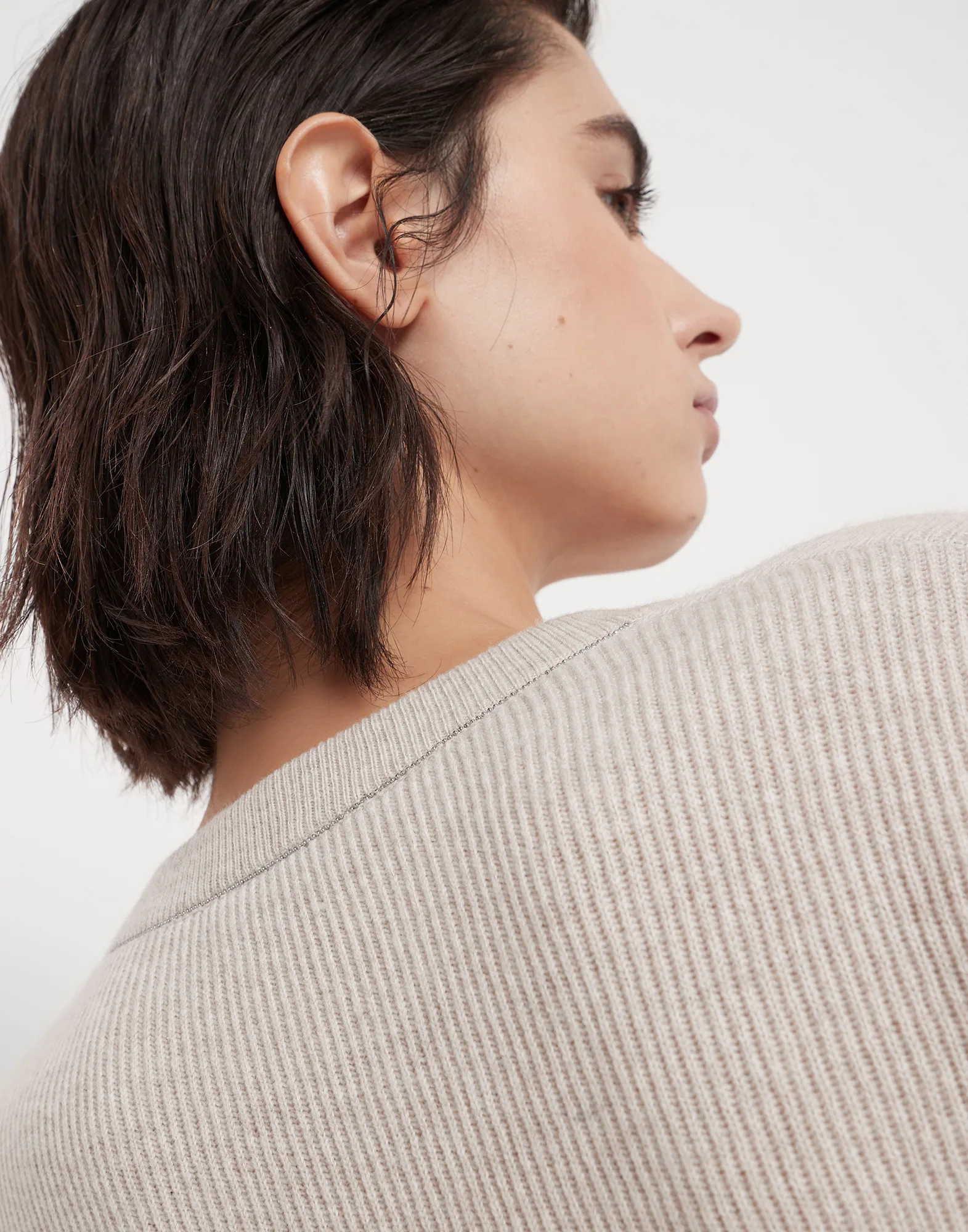 Cashmere English rib sweater with monili