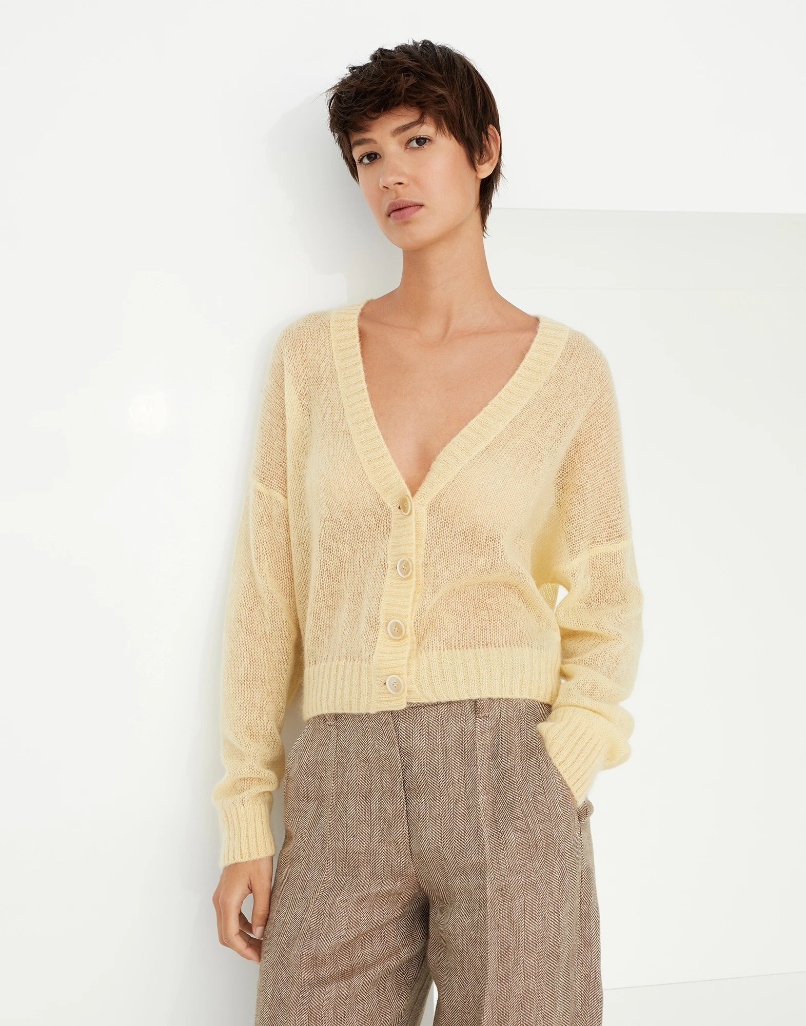 Mohair and wool cardigan with monili